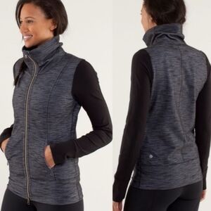 Lulu Charcoal Heather Zip-Front High Collar Vest With Contrast Sleeves